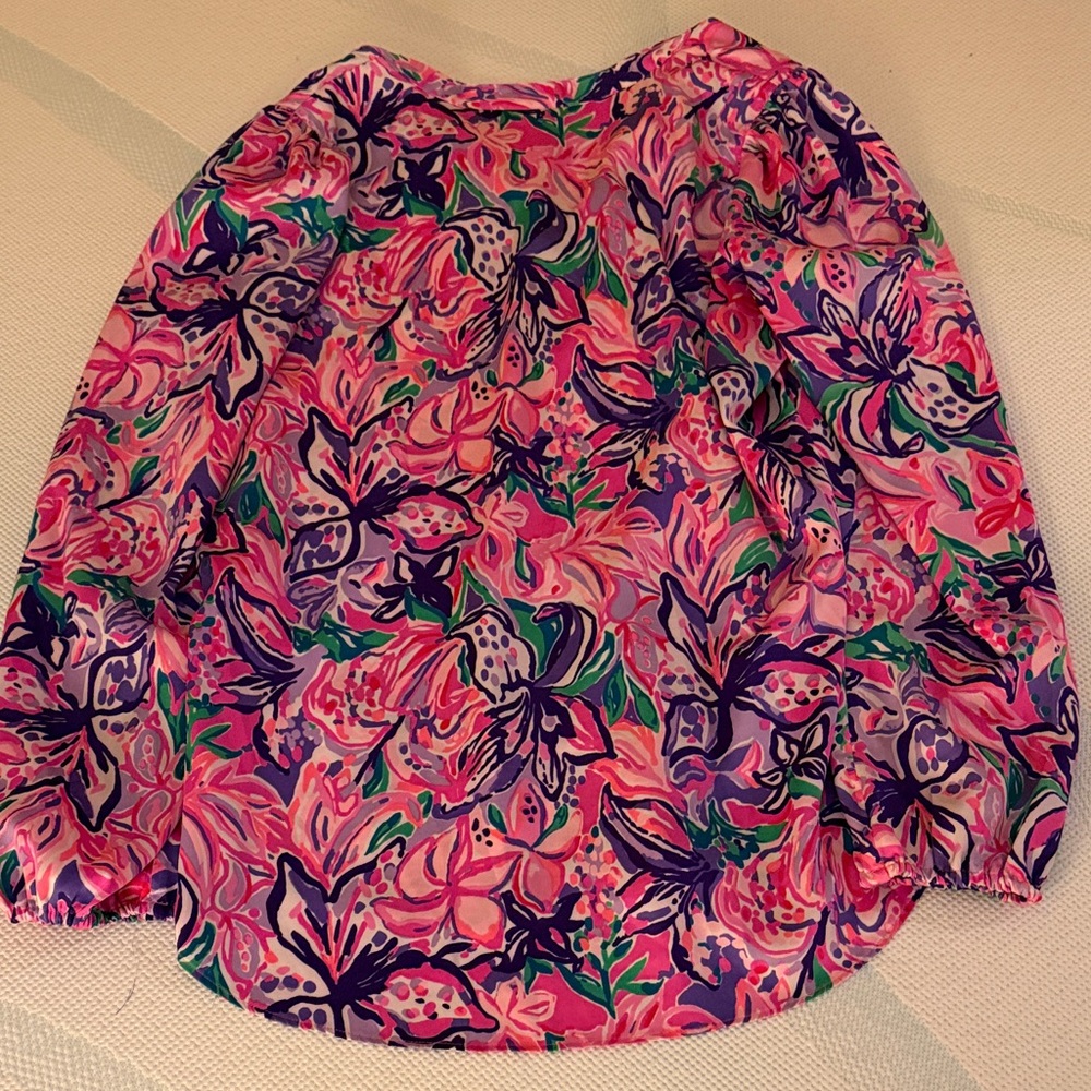 Lilly Pulitzer Pink Purple Green Floral Button-Front Blouse - Picture 5 of 5